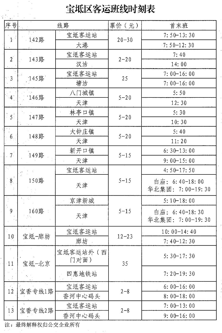 宝坻客运站最新时刻表全面解析